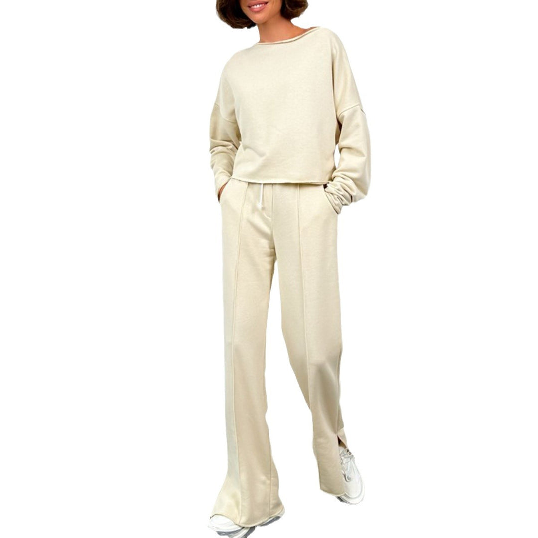 Damen lässiges Set aus cropped Pullover und weitem Trainingshose Drune