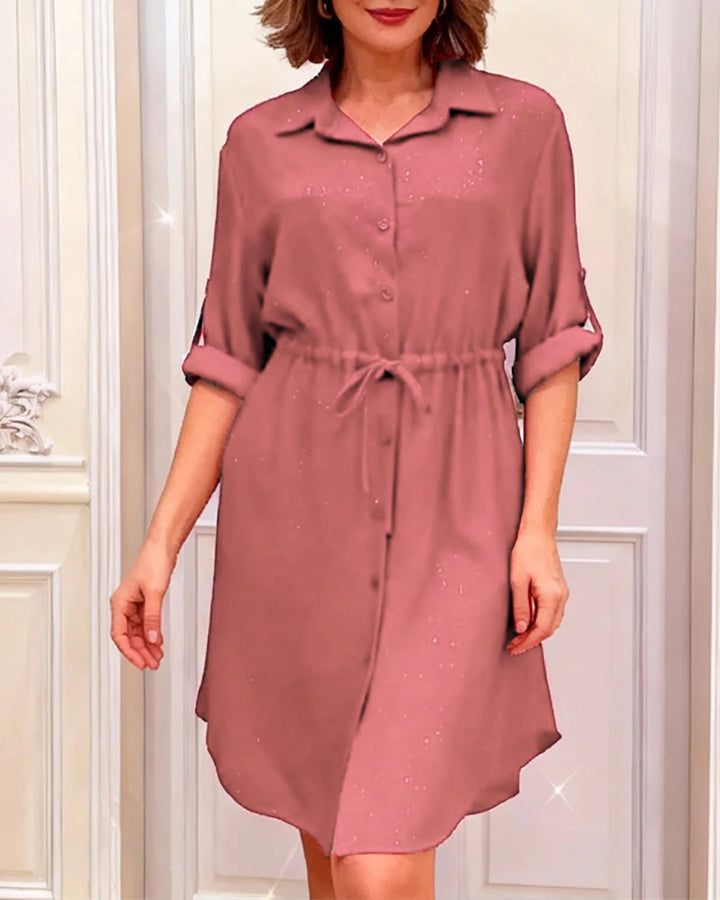 Damen Hemdblusenkleid mit Taillenzug und schimmernden Akzenten Drune
