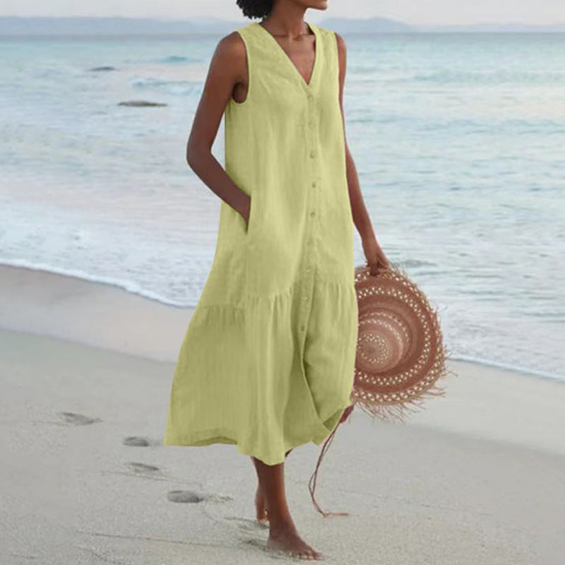 Damen Sommerliches Leinenkleid Drune