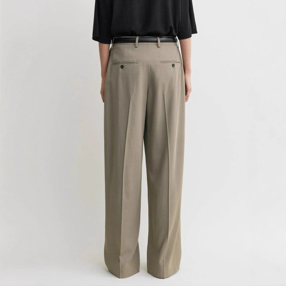 Damen elegante Hochbundhose mit weitem Bein und stilvollem Flächenfinish Drune