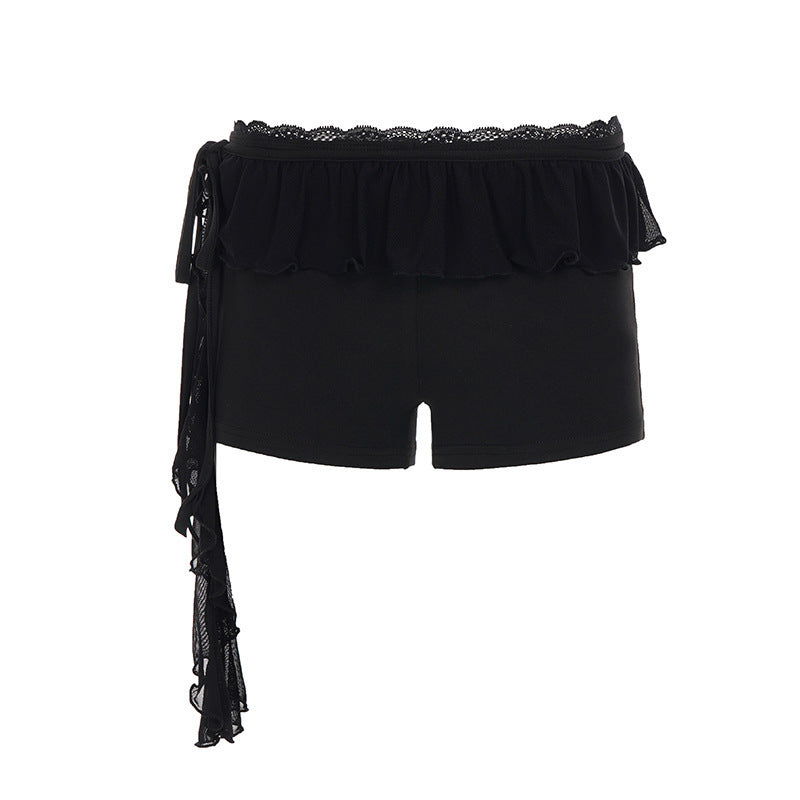 Damen Shorts mit Rüschendetail und verstellbarem Bindeband Drune