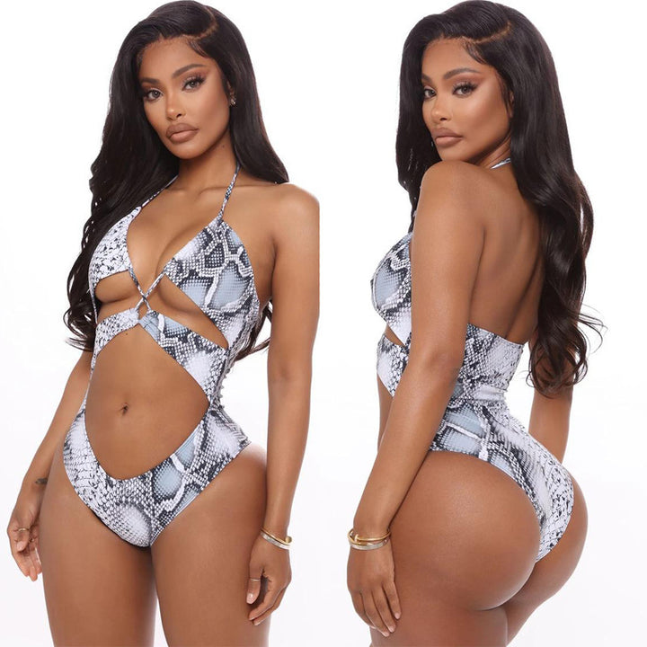 Damen Cut-Out Badeanzug mit schickem Schlangenmuster Drune