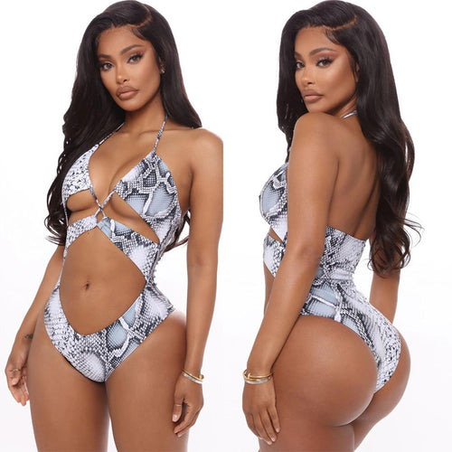 Damen Cut-Out Badeanzug mit schickem Schlangenmuster Drune