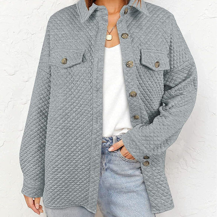 Damen gefütterte Oversize-Hemdjacke im strukturierten Design mit aufgesetzten Taschen Drune