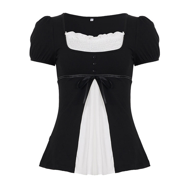 Damen Elegantes Kurzarm-Oberteil mit Plissee und Dekoband Drune