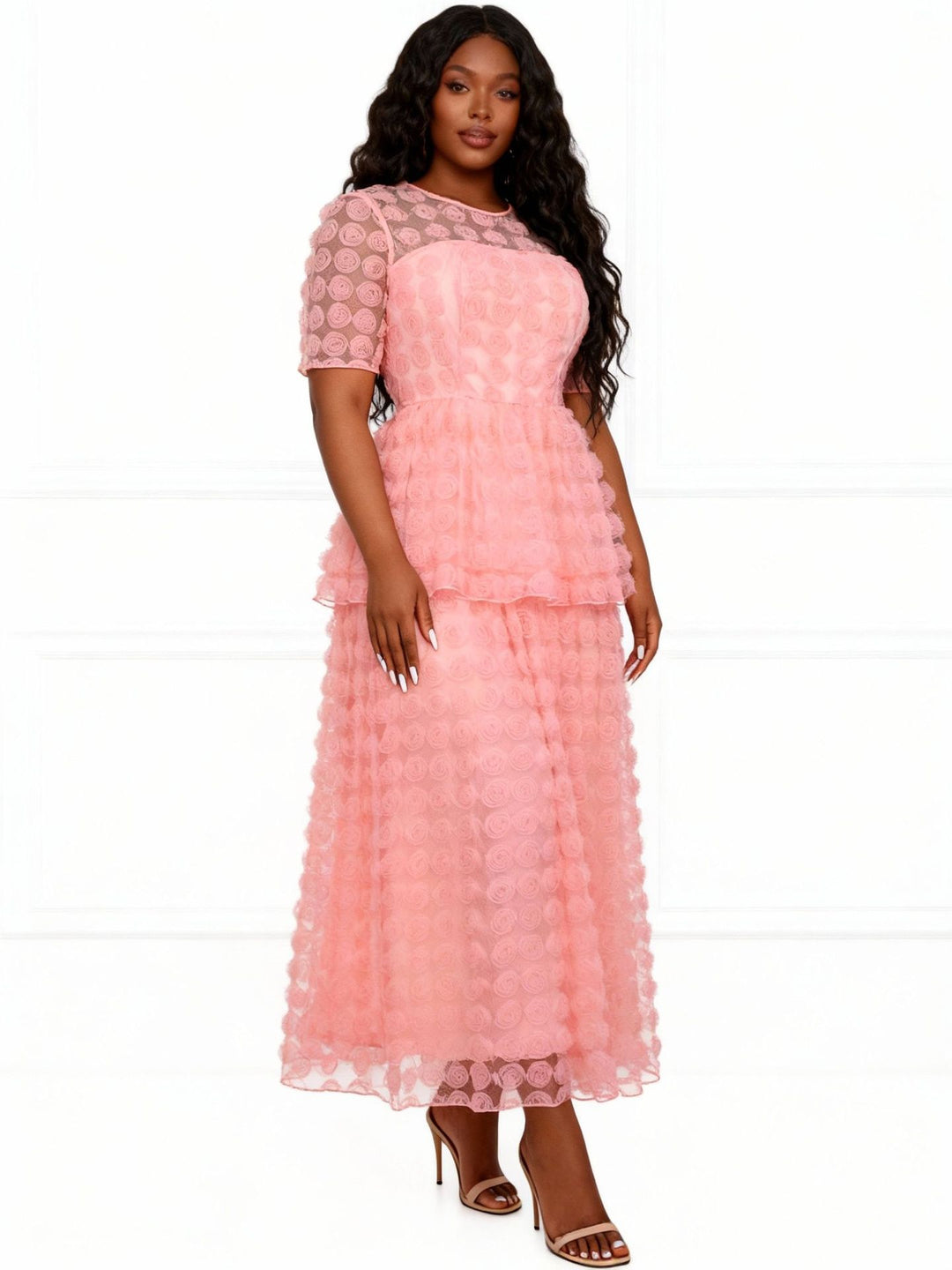 Damen Elegantes Maxi-Kleid mit floralem Volant-Design Drune