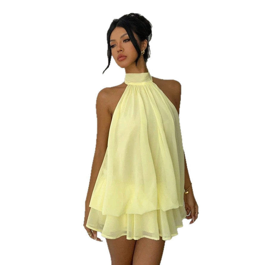 Damen luftiges Chiffon-Kleid mit asymmetrischem Schnitt Drune