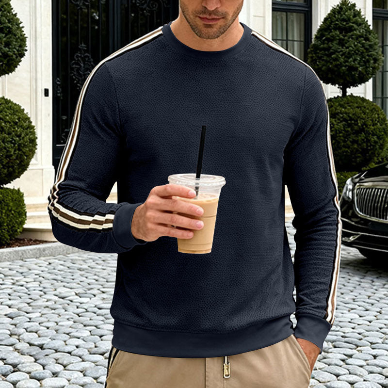 Herren nan strukturiertes Sweatshirt mit feiner Waffelstruktur, kontrastierenden Seitenstreifen an den Ärmeln und körpernaher Passform Drune