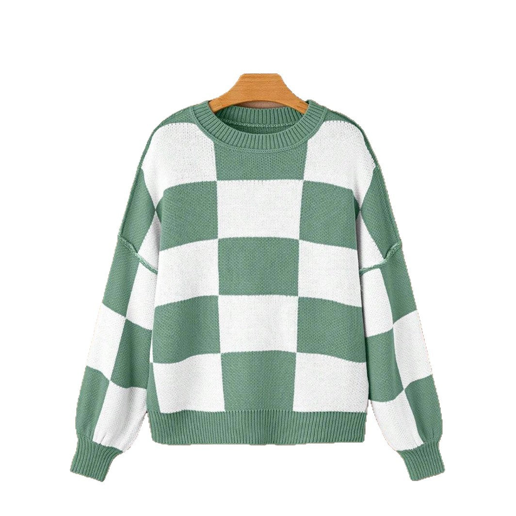 Damen Oversize-Pullover mit kariertem Muster Drune