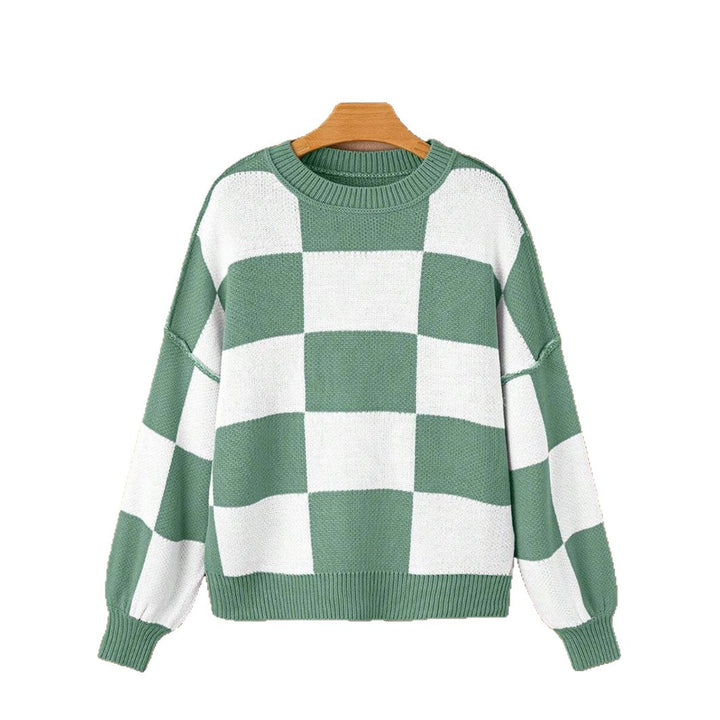 Damen Oversize-Pullover mit kariertem Muster Drune