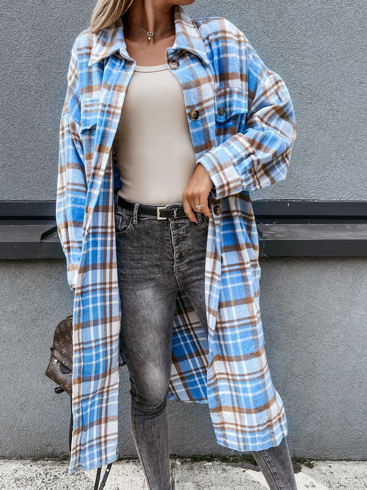 Damen Karierter Hemdblusenmantel aus weichem Baumwollmix Drune