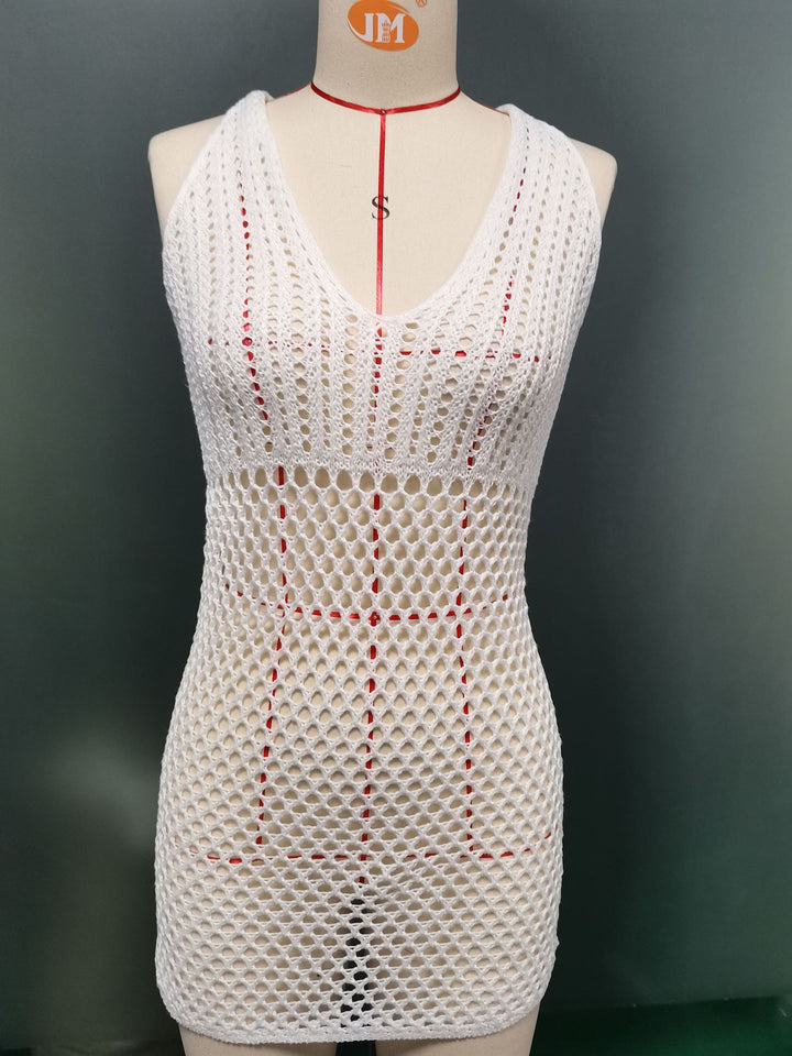 Damen Netzkleid mit tiefem V-Ausschnitt Drune