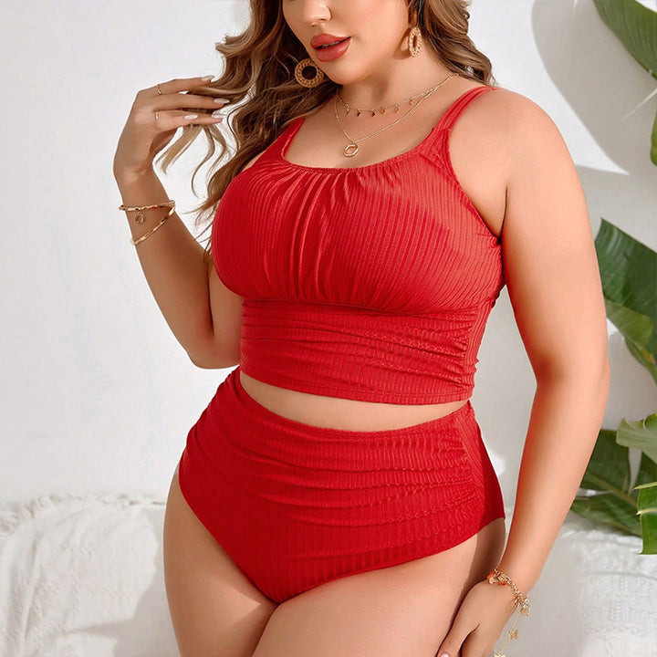 Damen Hoch tailliertes Bikini-Set mit strukturiertem Oberteil und elastischem Bund Drune