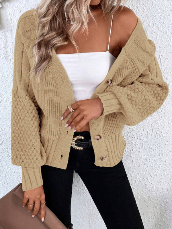 Damen Grobstrickcardigan mit knöpfbaren Details und strukturierten Ärmeln Drune