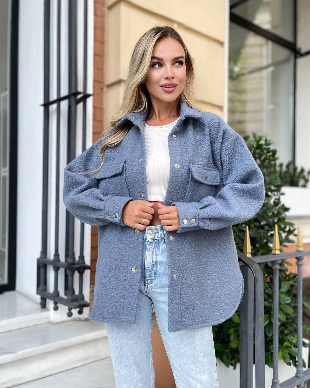 Damen Kuschelige Fleecejacke mit aufgesetzten Taschen und Knopfleiste Drune