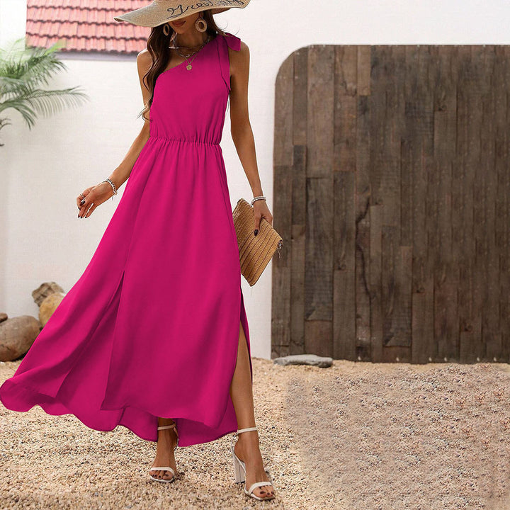 Damen Maxikleid mit asymmetrischem Ausschnitt und schickem Schlitz Drune