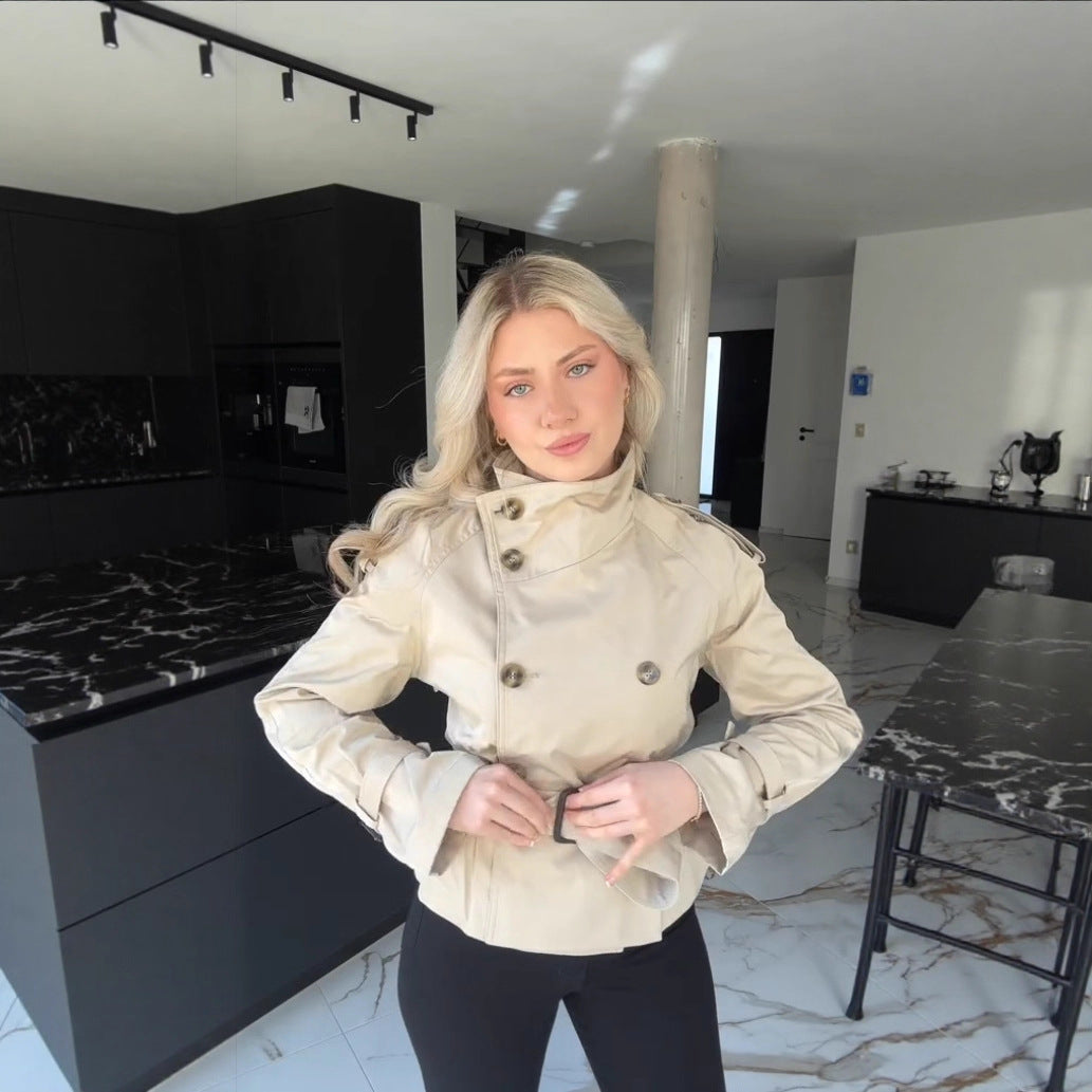 Damen Modischer Trenchcoat mit hohem Kragen und praktischen Seitentaschen Drune