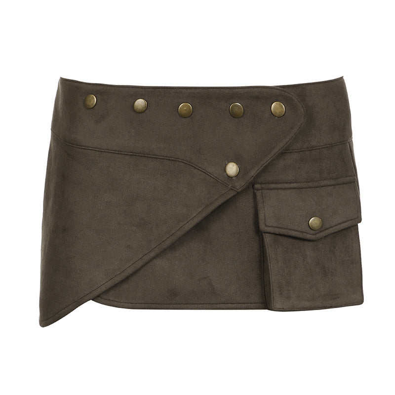 Damen modischer Kurzrock mit funktionalen Taschen und Knopfdetails Drune