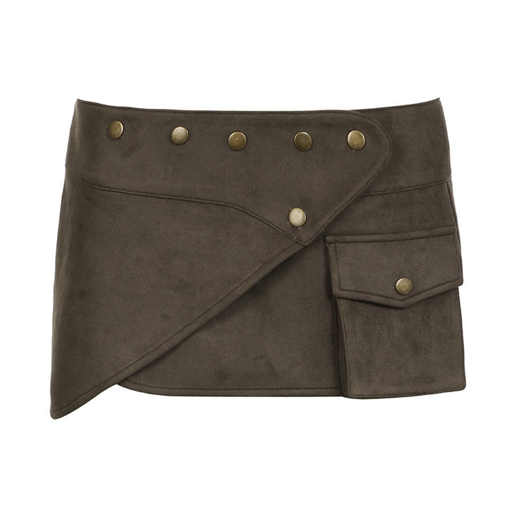 Damen modischer Kurzrock mit funktionalen Taschen und Knopfdetails Drune