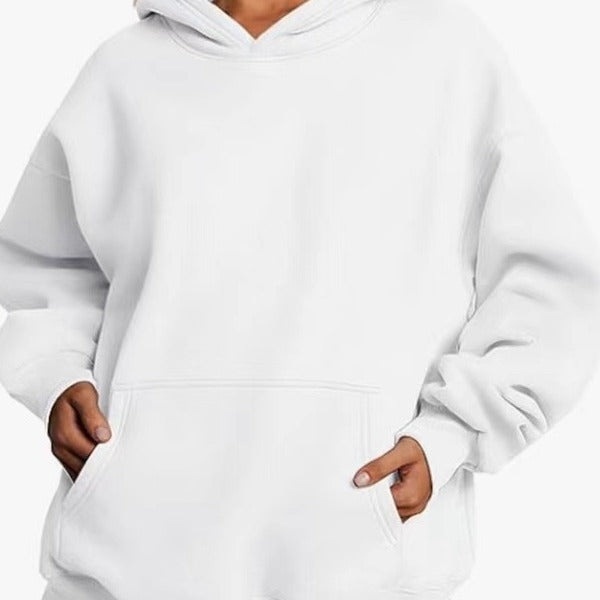 Damen nan extralanger Oversize-Kapuzenpullover im Boxy-Schnitt mit Kängurutasche und geripptem Abschluss Drune