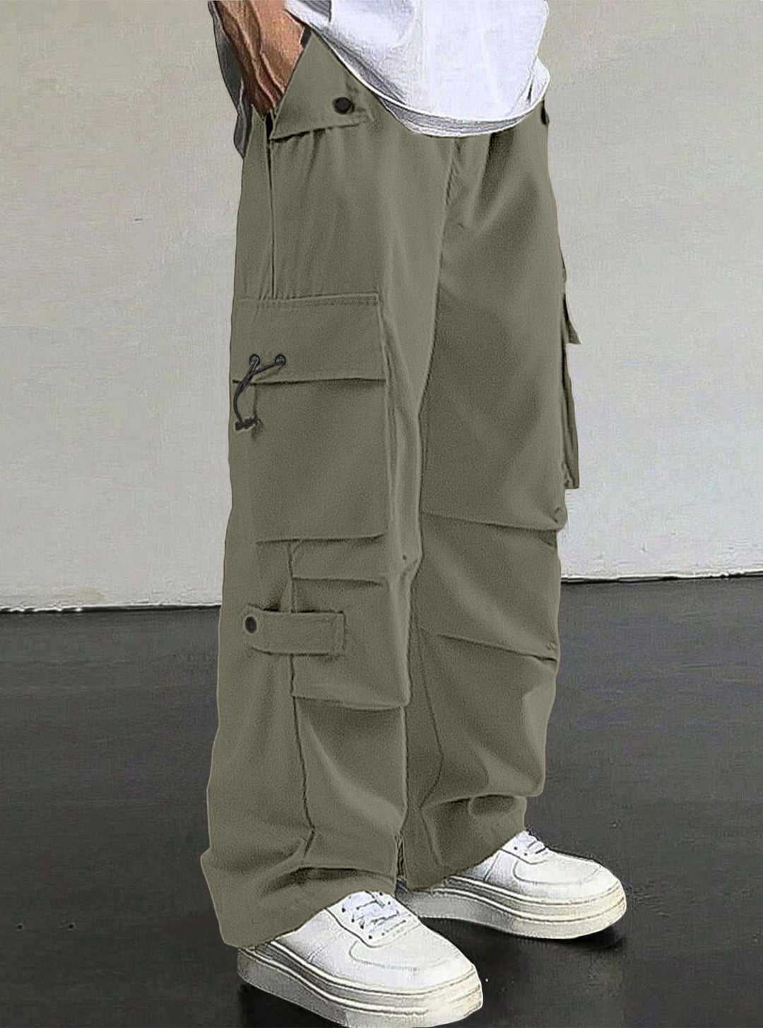 Herren nan baggy Cargohose mit utilitarischen Klapptaschen, Kordelzugbund und verstärkten Nähten Drune