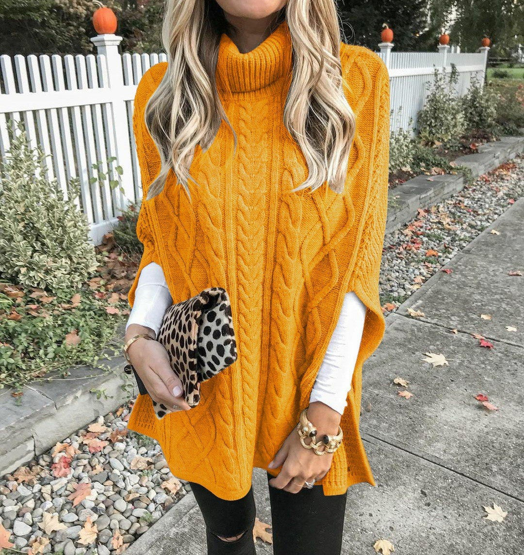 Damen Strickponcho mit hohem Kragen und Kabelformung Drune