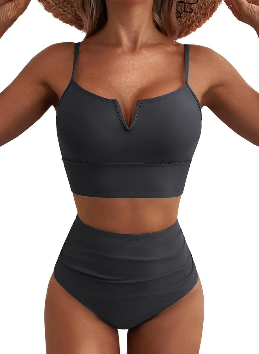 Damen Hochtailliertes Bikini-Set mit V-Ausschnitt und breiten Trägern Drune