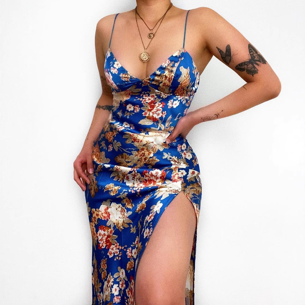 Damen Maxikleid mit tiefem V-Ausschnitt und elegantem Schlitz Drune