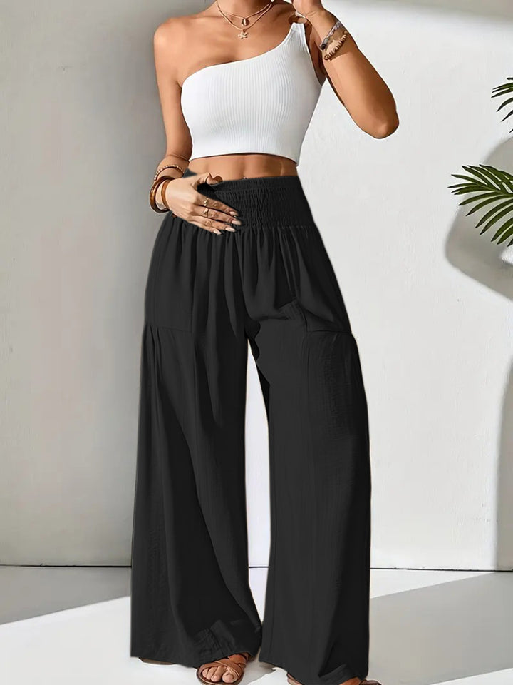 Damen weite Sommerhose mit elastischem Bund und seitlichen Eingrifftaschen Drune