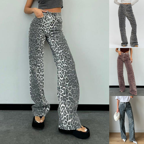 Damen Cargo-Jeans im Leopardenmuster mit hohem Taillenschnitt Drune