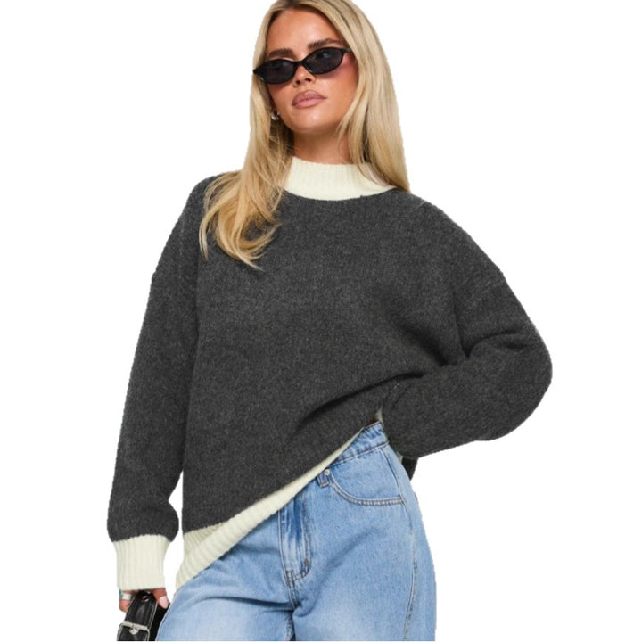 Damen Oversized Strickpullover mit hochabschließendem Kragen Drune