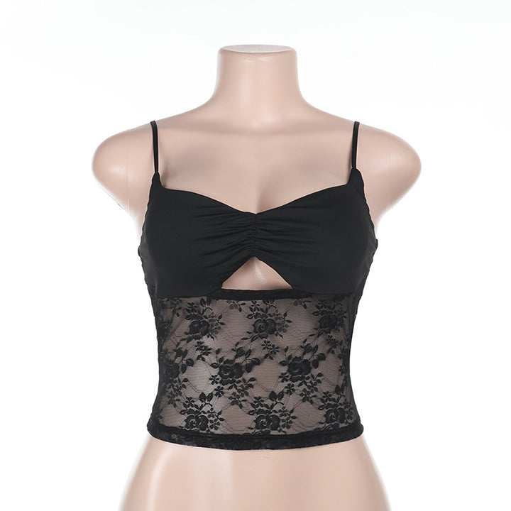 Damen Spitzen-Crop-Top mit raffiniertem Schnitt und floralem Design Drune