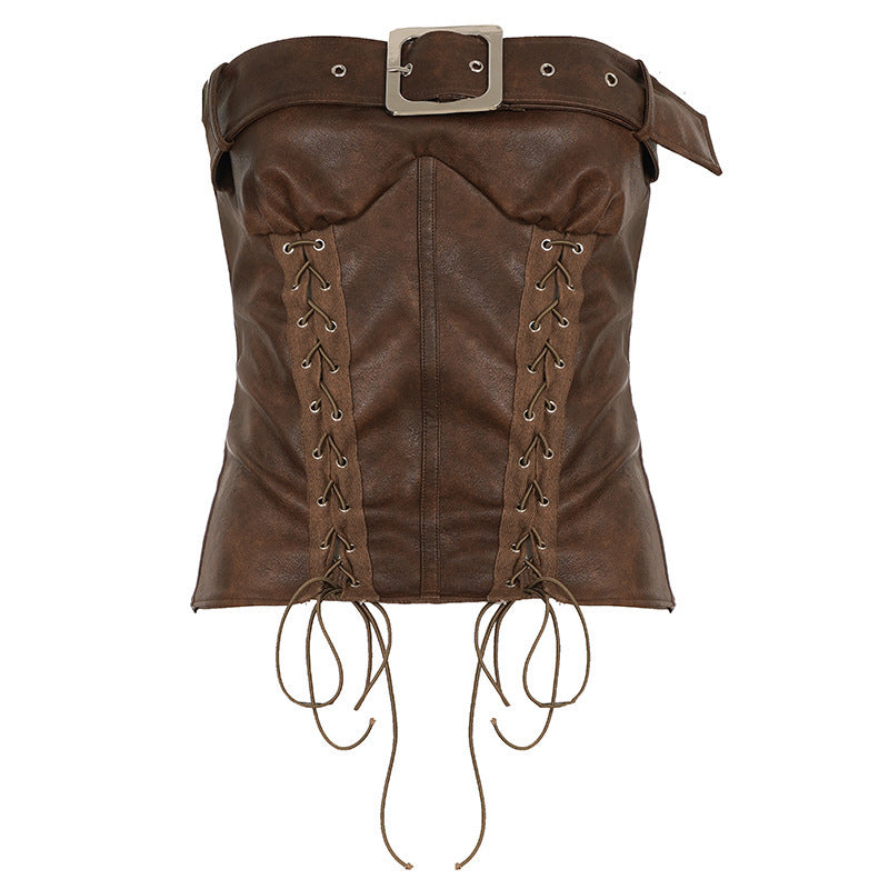 Damenleder-Corsage mit raffinierten Schnürdetails Drune