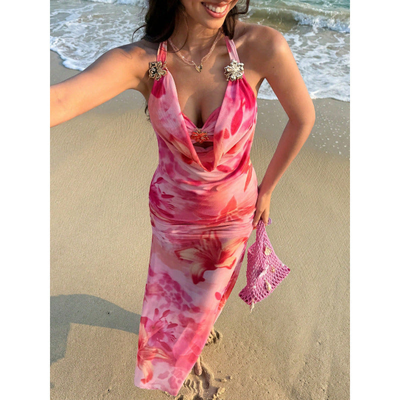 Damen Maxikleid mit schmeichelndem décolleté und floralem Design Drune