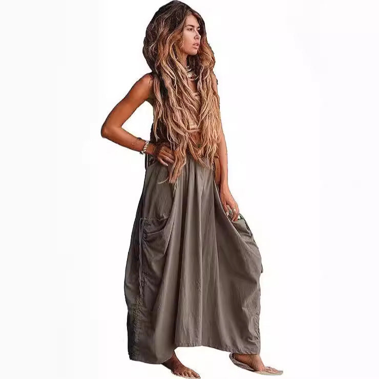 Damen Weit geschnittene Sommerhose mit praktischen Taschen und verspielten Raffungselementen Drune