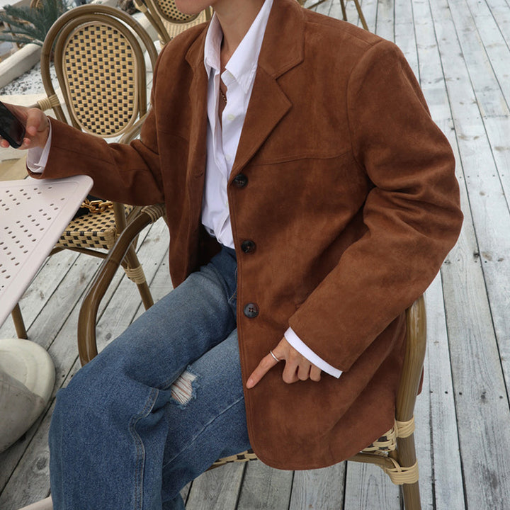 Damen Wildleder Blazer im Oversized-Stil mit eleganten Nahtdetails Drune