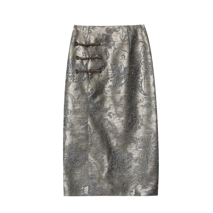 Damen Eleganter Midirock mit floralen Motiven und seitlichem Schlitz Drune