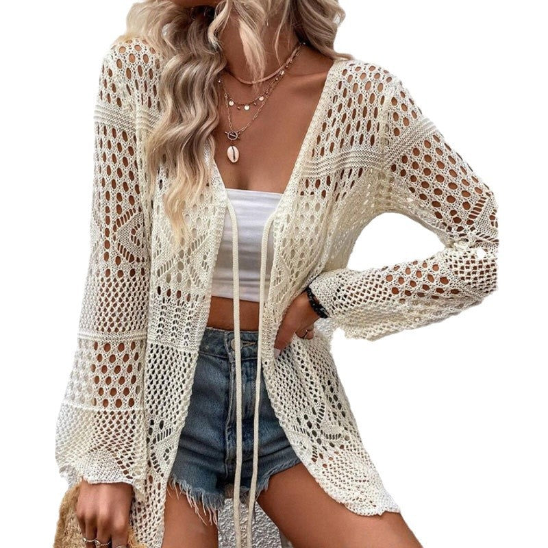 Damen Strick-Cardigan mit offenen Maschen und Binde-Detail Drune