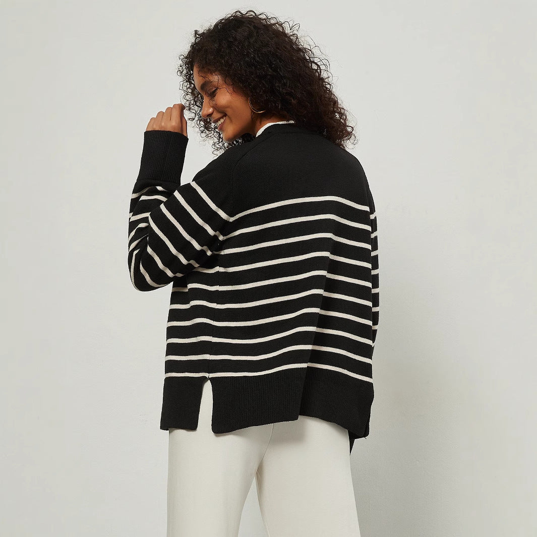 Damen Strickjacke mit gestreiftem Muster und eleganten Knopfdetails Drune