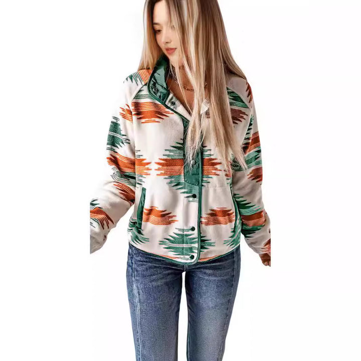 Damen bequemes Fleece-Jacke mit modischem Muster und praktischen Taschen Drune