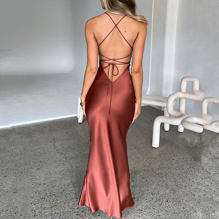 Damen Elegantes Figurbetontes Maxikleid mit Spaghettiträgern Drune