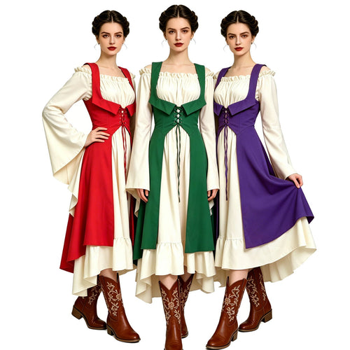 Damen nan schulterfreies Boho Maxikleid mit Volants, asymmetrischem Saum und Glockenärmeln Drune
