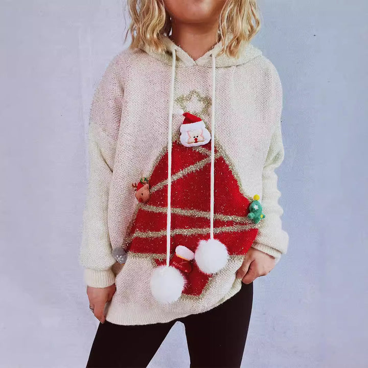 Damen festlicher Hoodie mit weihnachtlichem Motiv und 3D-Applikationen Drune