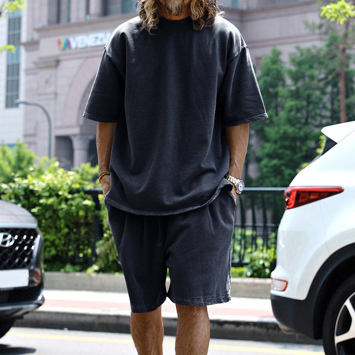 Drune | Lockeres T-Shirt Shorts einfarbiges Set