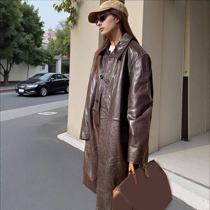 Damen elegante Kunstlederjacke Drune