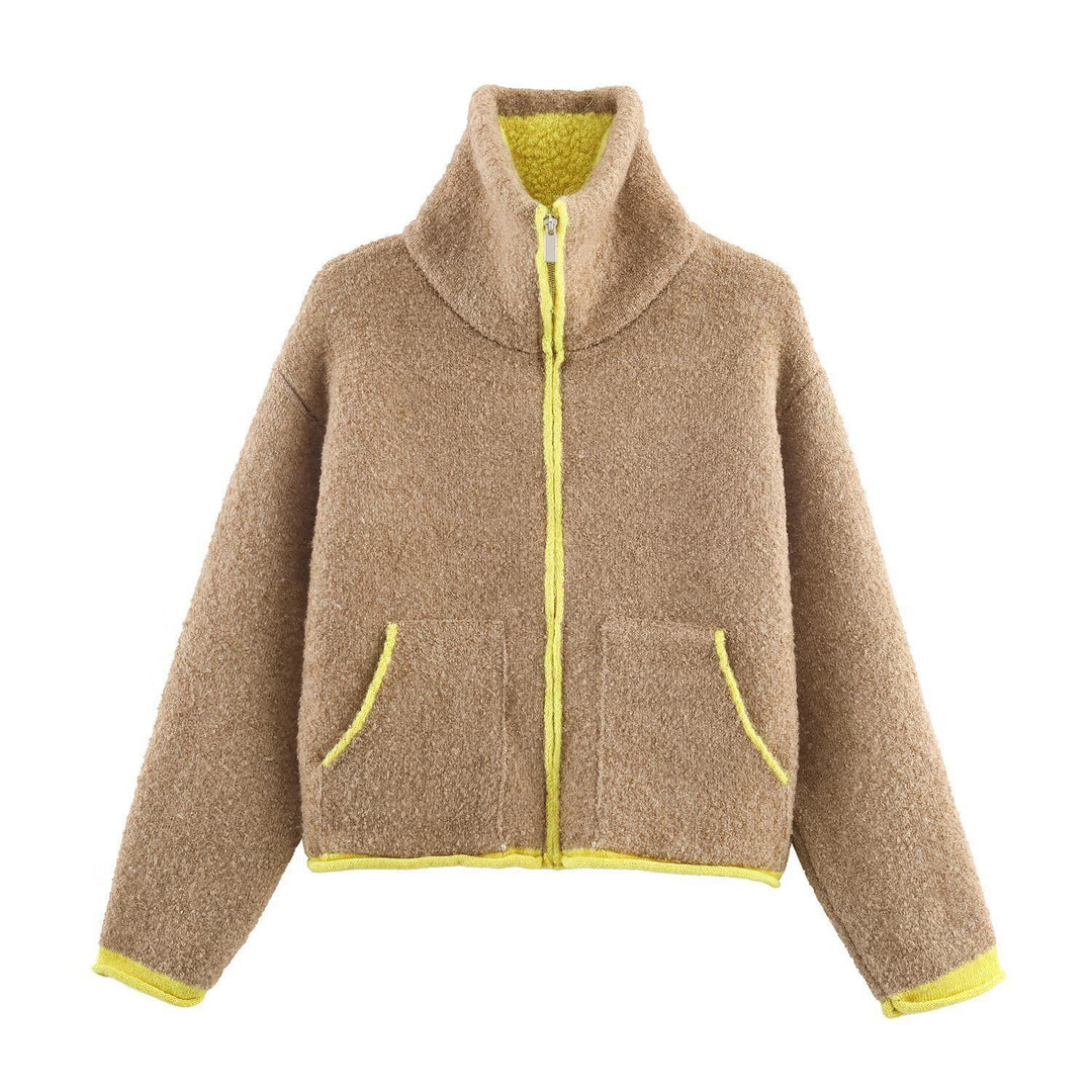 Damen nan kurze Fleecejacke mit hohem Stehkragen, durchgehendem Reißverschluss und aufgesetzten Taschen Drune