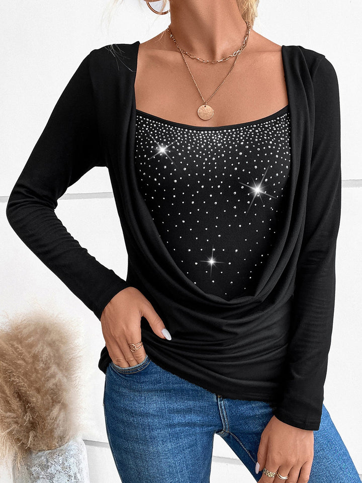 Drune | Strassbesetztes Fake-Zweiteiliges Langarmshirt