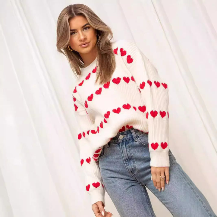 Damen gemütlicher Pullover mit Herzmuster Drune