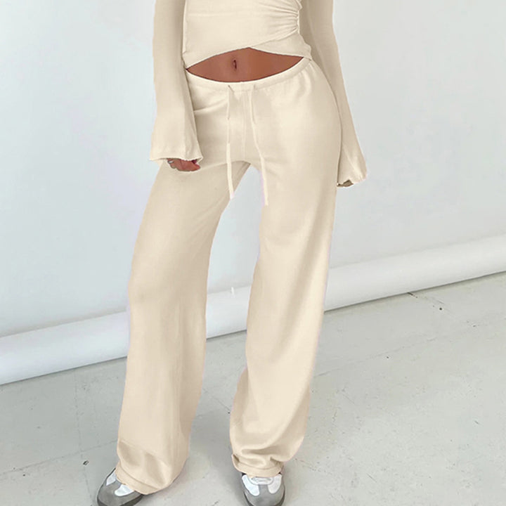 Damen nan Wickel-Cropped-Top mit tiefem V‑Ausschnitt, taillierter Wickelform und langen Glockenärmeln Drune
