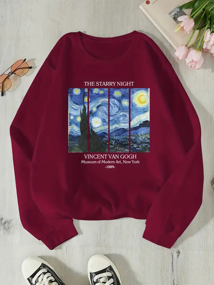 Damen Sweatshirt mit klassischem Van Gogh Kunstmotiv Drune